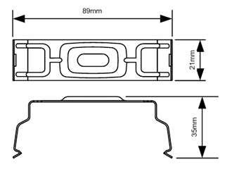 Line diagram of disano stainless steel mounting clip for fuorescent body Showing basic dimensions.