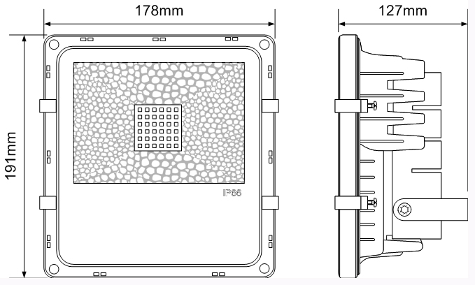 Dimension detail of 30w LED dimmable Floodlight