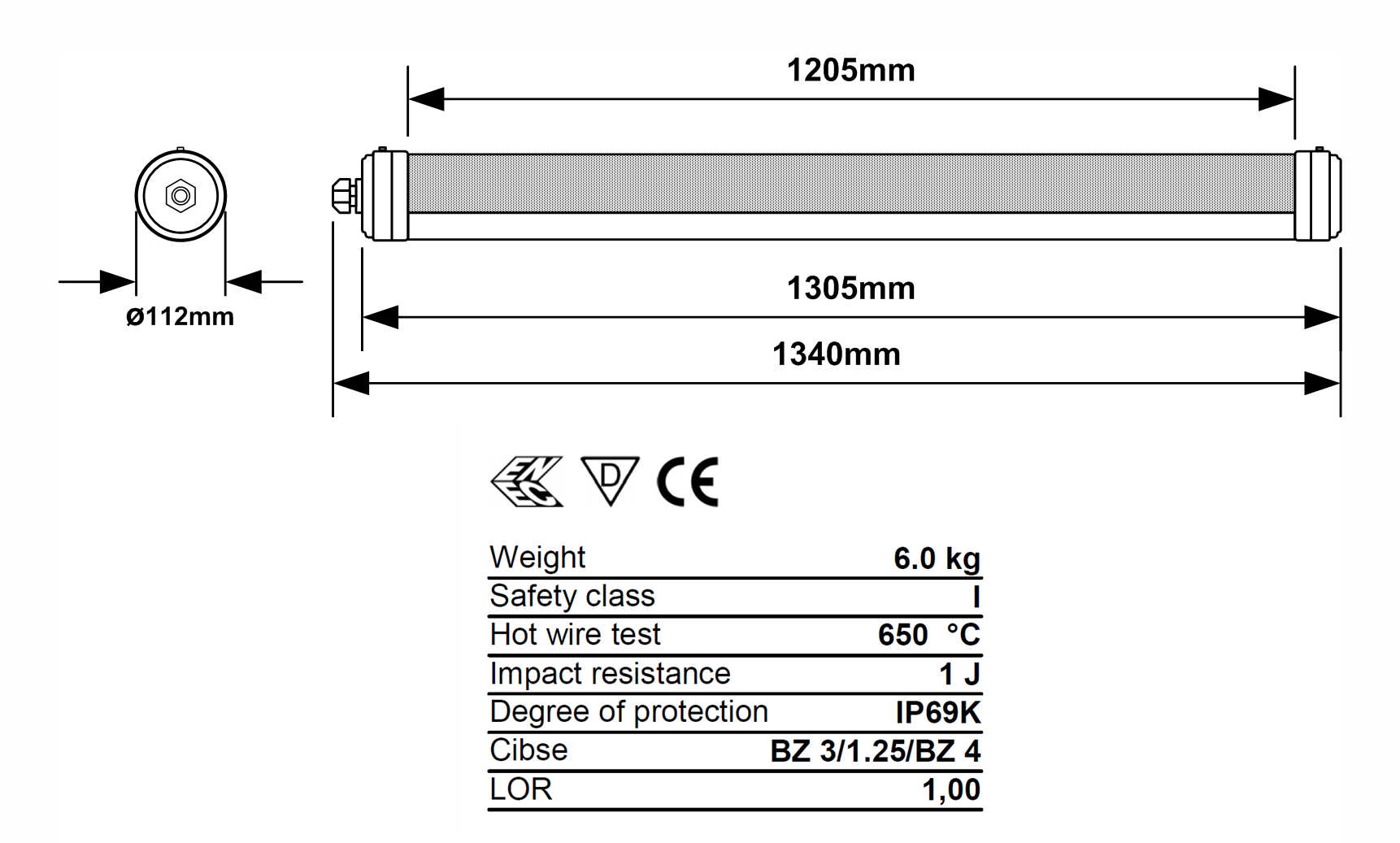 Duroxo Agritube LED Dimmable Strip Light Dimensional Diagram